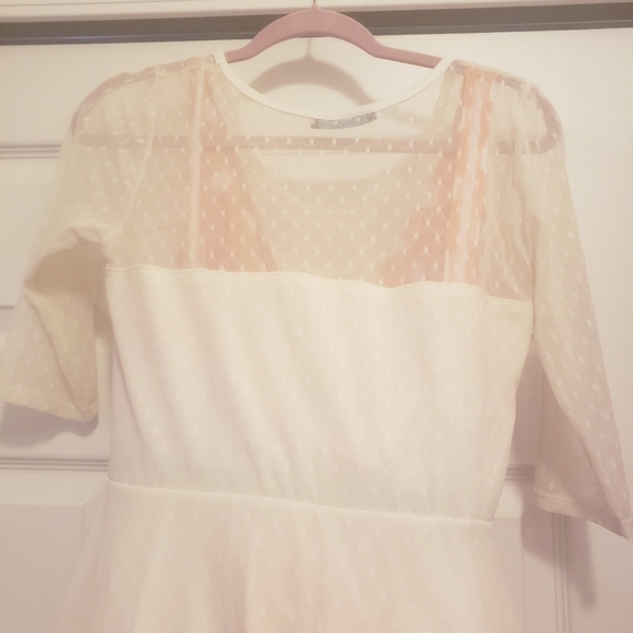 Off White Lace Dress With Sheer Top and Sleeves - Picture 4 of 7
